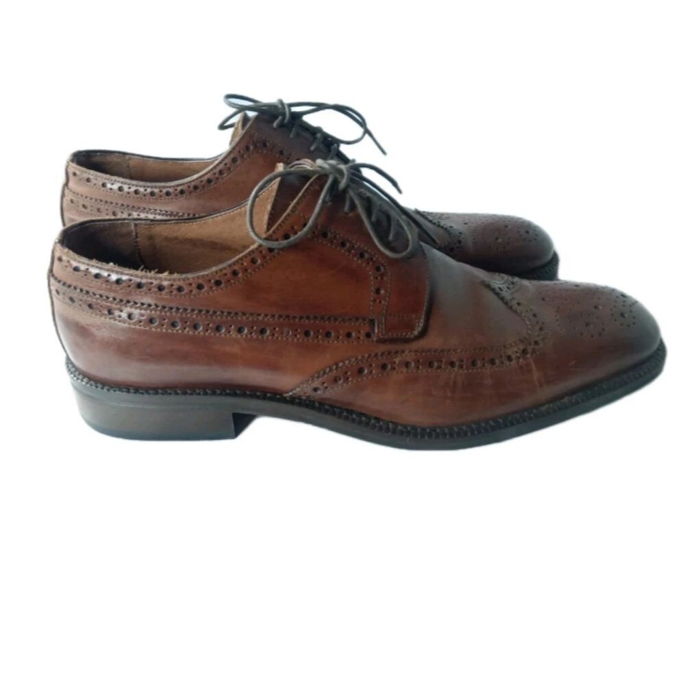 Maldini Italian Leather Oxfords Men's Shoes Size 9 EU 42 Cognac Brogue 758A